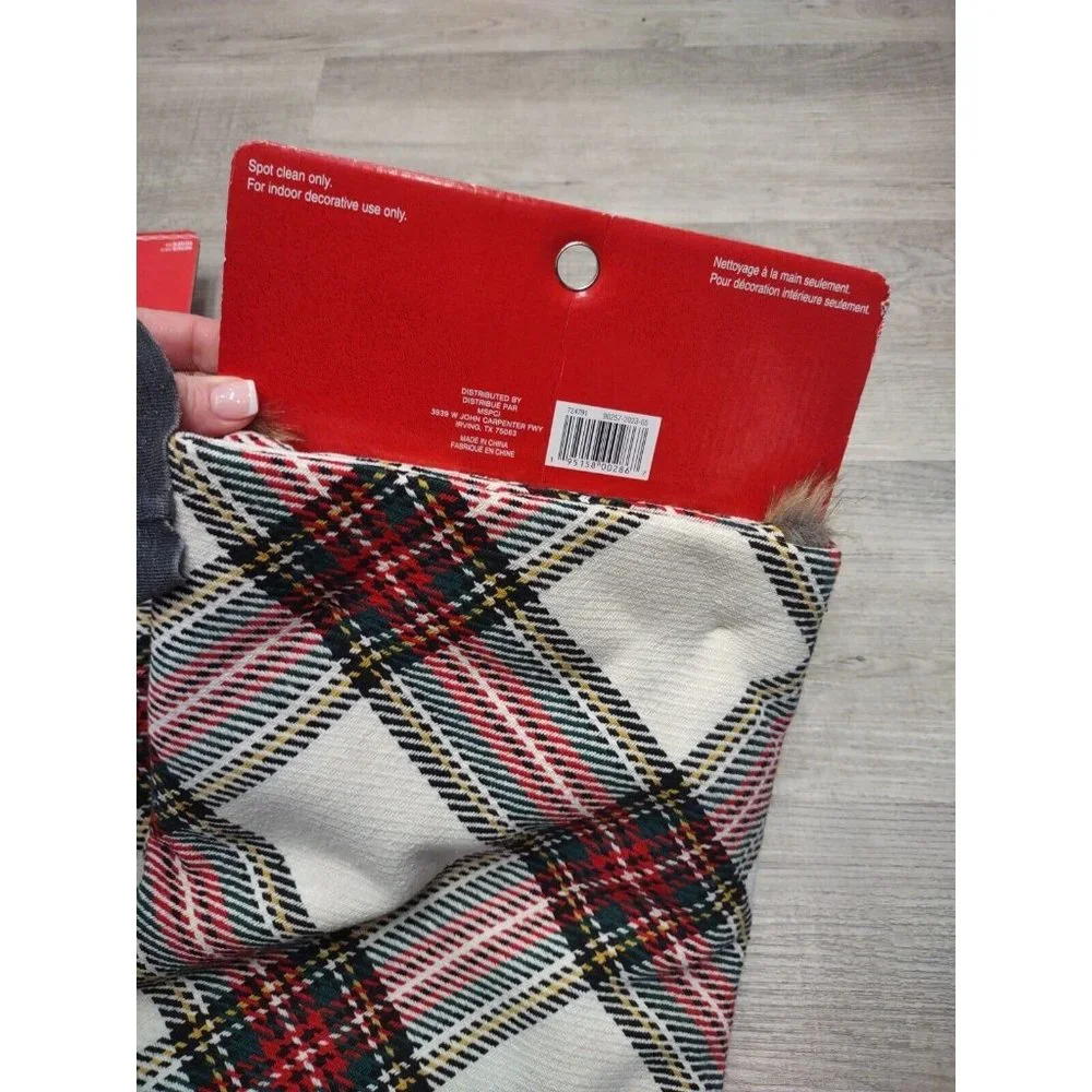 CHRISTMAS TREE Fabric Check SKIRT PLAID Faux Fur Trim Lined Ashland 48